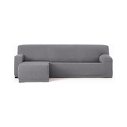 Funda de sofá elástica Troya península izquierda gris reposabrazos corto 250/310