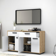 Aparador multiusos de cuatro puertas y dos cajones Roble Blanco TRUVA 140x40x h78 cm