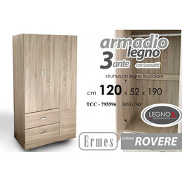 Armario de tres puertas con cajones 120 x 52 x 190 H CM CM