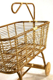 Cuna de ratán para niños con ruedas de madera 97x57xh.43 - 79 cm