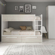 Dormitorio con litera con cajones en blanco desgastado y blanco reversible