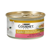 Trocitos Gourmet Gold en salsa de trucha y Purina 85 gramos