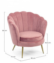 Sillón retro de terciopelo rosa pavo real cm 80 x 76 x 84 h