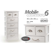 Cajón de madera de madera blanca con 6 cajones 40 x 29 x 90 H CM