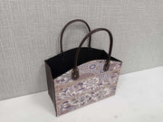 Revistero rectangular en ecopiel gris con flores cm33,5x15,5h25,5