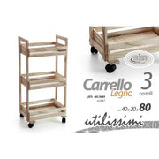 Carrito de rueda de madera ligera para cocina 40 x 30 x 80 h cm
