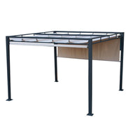 Cenador Maine con pérgola de acero de 3x3 cm con cortinas laterales