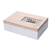Caja de té de madera blanca rectangular 6 compartimentos cm24x16h7