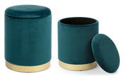 Conjunto de 2 Pufs de terciopelo con contenedor Azul POLINA