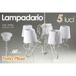 Candelera blanca de 5 a luz con pantalla de lámpara de tela de 60 cm