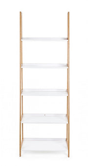 Librería en madera de bambú estantes en mdf lacado blanco mate cm 62.5x 40xh. 180
