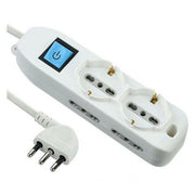Regleta de calidad con interruptor, equipada con 2 enchufes schuko y 4 enchufes bivalentes 10/16A - marca Electraline.