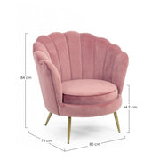 Sillón retro de terciopelo rosa pavo real cm 80 x 76 x 84 h