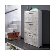 Zapatero con 3 solapas, estructura blanca y hormigón, 61x25xh.115 cm