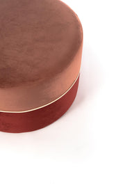 Puf terciopelo madera rosa antiguo y burdeos cm 62 x 62 xh 39